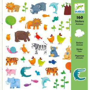 Djeco animal stickers, 160 stickers with animals, lions, bears, elephants, birds and more, perfect for decorating and creating scenes - Sticker, Magnet