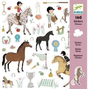 Djeco Horse Stickers, 160 horse and equestrian themed stickers, perfect for decorating notebooks, crafts, and more - Sticker, Magnet