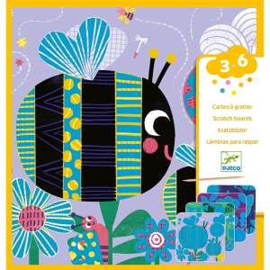 Djeco Scratch Art Cards - Bugs, a set of 4 scratch art cards featuring colorful bugs and flowers, perfect for creative fun and learning - Arts & crafts kit