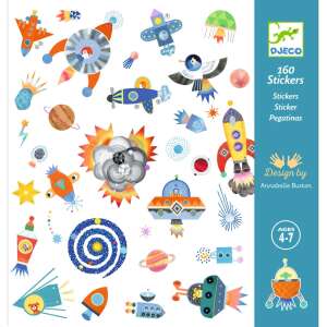 Djeco Space Travel Stickers, 160 colorful stickers featuring rockets, planets, stars, and more, perfect for kids ages 4-7 - Sticker, Magnet