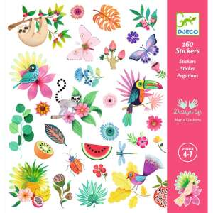 Djeco Paradise Stickers, 160 colorful stickers featuring tropical animals, plants, and fruits - Sticker, Magnet