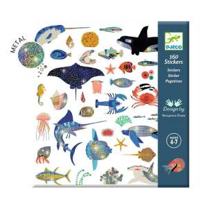 Djeco Ocean Sparkle Stickers, 160 metallic stickers featuring sea creatures, perfect for kids ages 4-7 - Sticker, Magnet
