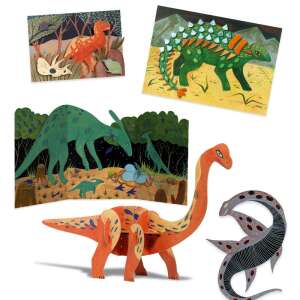 Djeco Dino Box Creative Workshop - 6 activities in one box - Dinosaur World - Collage of finished projects - Creative Toy
