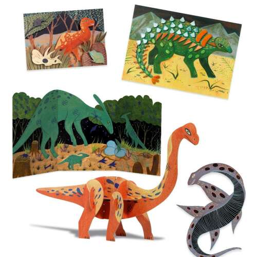 Djeco Dino Box Creative Workshop - 6 activities in one box - Dinosaur World - Collage of finished projects