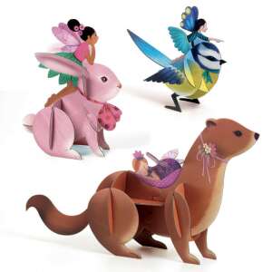 Djeco Fairy Box 3D Models - Rabbit, Bird, and Weasel Fairy Figures - Creative Toy
