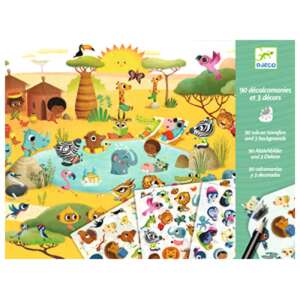Djeco Satírozó képkészítő - Tájak - Savannah, desert, and North Pole: time for fun!  Dörzsölős matricák 90 db-os készlet 3 háttérrel - Kreatív játék