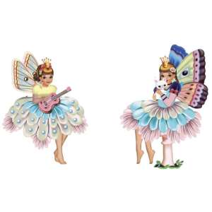 Djeco Tündérországban színezőkönyv két tündér illusztrációval, az egyik gitározik, a másik pedig egy macskát tart a karjában - Kreatív játék