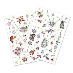 Djeco Fiona's Jewels temporary tattoos, featuring a mermaid, seahorse, starfish, flowers, and other designs - Sticker, Magnet