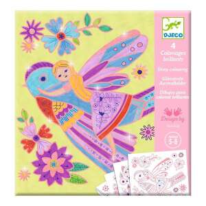 Djeco Little Wings Shiny Coloring Book with 4 glitter pens, featuring a fairy on a bird surrounded by flowers - Activity Book, Coloring