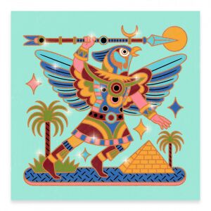 Djeco Animal Warriors Glitter Coloring Page - Egyptian Hawk Warrior - Activity Book, Coloring