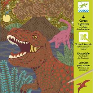 Djeco Scratch Art Dinosaur Scratch Boards, 4 cards with dinosaurs to reveal by scratching - Arts & crafts kit