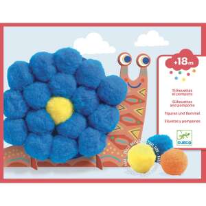 Djeco Pompom-kép készítő - Óriás pompom állatok - Fluffy animals craft kit, featuring a snail with blue pom poms - Djeco Creative Toy