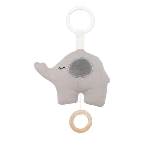 Jabadabado wind-up musical elephant toy, grey plush elephant with wooden ring, baby toy, musical toy