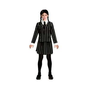 Gothic Schoolgirl Kostüm für Mädchen, schwarz-weiß gestreiftes Kleid und Jacke, Größe 120/130 cm - Godan