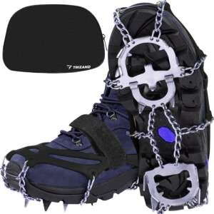 Trizand ice cleats for shoes, size L (40-44), 12 spikes, black, silver, with carrying case - Trizand