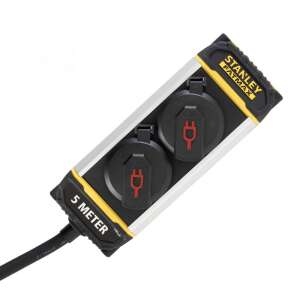 Stanley Fatmax 2-outlet extension cord with belt clip, 5 meter cable, IP44 - Power Strip