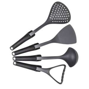 Ambition Granite kitchen utensil set, 4 pieces, includes slotted spoon, spatula, ladle, and potato masher - Ambition