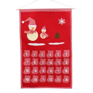 Calendar advent roșu din pâslă cu design de om de zăpadă, 49x74 cm - Calendare de Advent