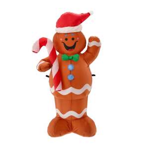 Decoratiune de Crăciun gonflabilă în formă de om de turtă dulce, 150 cm înălțime, cu lumini LED, ținând o tresă de zahăr - Decoratiuni de Craciun exterioare