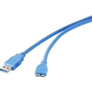 USB 3.0 csatlakozókábel, 1x USB 3.0 dugó A - 1x USB 3.0 dugó mikro B, 1,8 m, kék, aranyozott, renkforce 76193188 