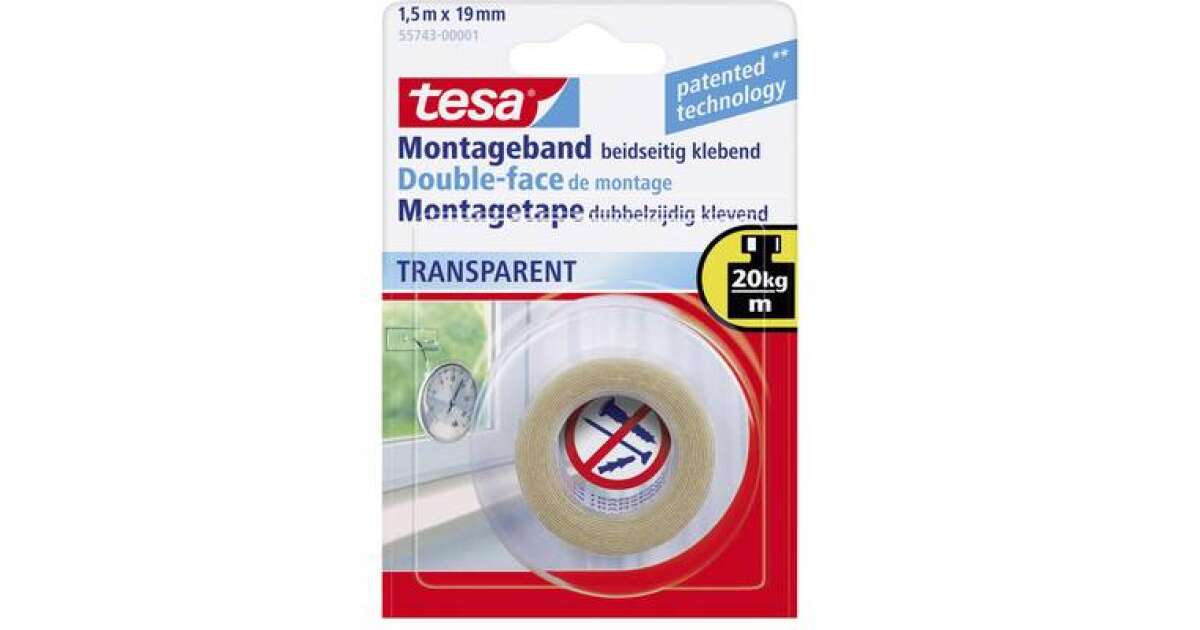 Tesa Powerbond bandă de montaj transparentă 1,5 m 19 mm | Pepita.com