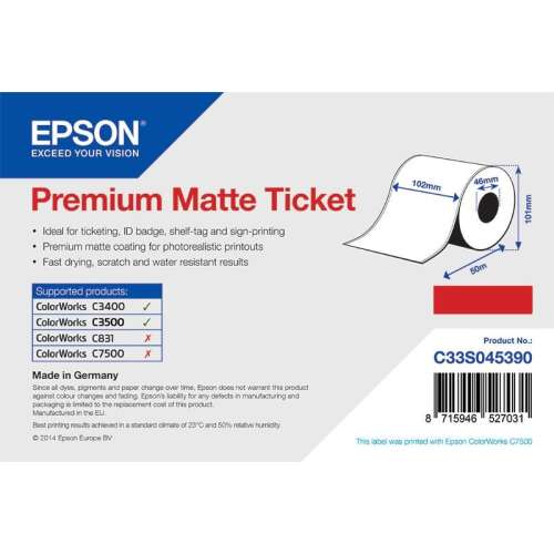 Epson Premium Matte Ticket label roll, 102mm x 50m, C33S045390