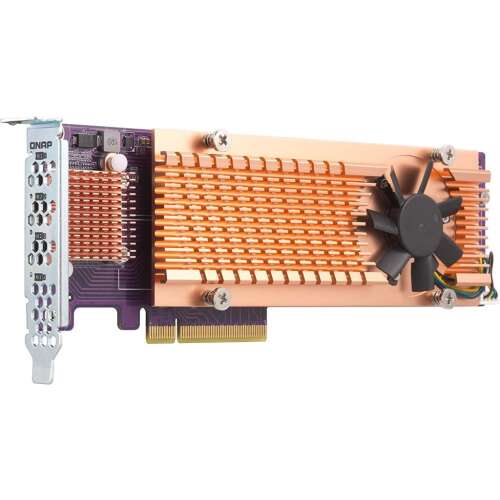 Qnap QM2-4P-384 PCIe M.2 NVMe bővítő kártya hűtőbordával és ventilátorral
