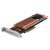 Qnap QM2-4P-384 PCIe M.2 NVMe bővítő kártya hűtőbordával és ventilátorral, ferde nézet konzollal