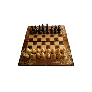 Fa sakk készlet 26x26 cm bükkfa sakk tábla doboz sakkfigura backgammon dáma játék barna kicsi utazásra 76223211 Dominó, sakk