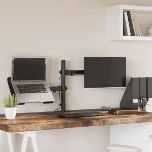 vidaXL fekete acél monitorállvány laptop polccal, VESA 75/100 mm, asztalra szerelve - Monitor állvány