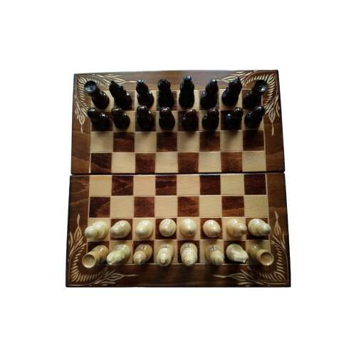 Fa sakk készlet 32x32 cm bükkfa sakk tábla doboz klaszikus sakkfigura backgammon dáma játék barna