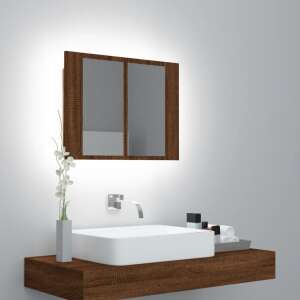 vidaXL barna tölgyszínű szerelt fa tükörszekrény LED-del 60x12x45 cm 76230760 