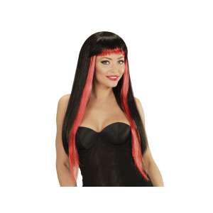 Gothic Glam fekete és piros hosszú paróka frufruval, felnőtt női jelmezkiegészítő - Widmann