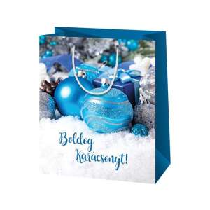 Crăciun fericit! pungă de cadou albastră, de dimensiuni medii, 18x10x23cm 76237215 - Accesorii pentru petrecere