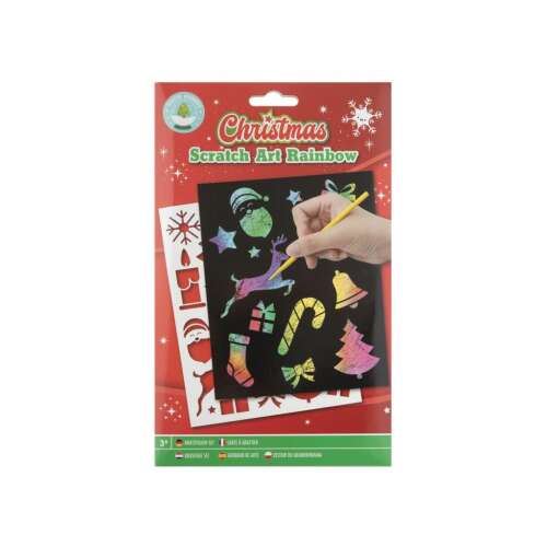 Set de artă de zgâriere cu curcubeu de Crăciun, 4 pachete, dimensiune A5, set de artă de zgâriere cu culori curcubeu, imagini cu tematică de Crăciun, activitate distractivă pentru copii
