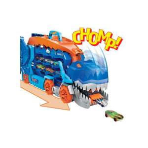 Hot Wheels City Ultimate T-Rex Szállító játék autó szállító, kék és narancssárga, dinoszaurusz design, 20 autót tart - Mattel
