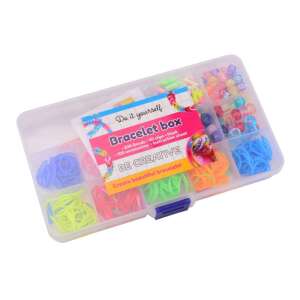 Rainbow rubber band bracelet making kit with 240 rubber bands, clips, beads, and instructions - Jewelry Making Kit