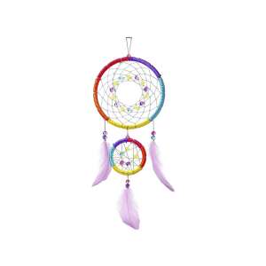 Tęczowy łapacz snów z różowymi piórami i koralikami, świecący w ciemności, wykonany ręcznie - Gra na instrumencie muzycznym, Deska kreślarska, tablica do pisania, Zestaw artykułów piśmiennych, Kreatywna zabawa, Deska kreślarska i Filctoll