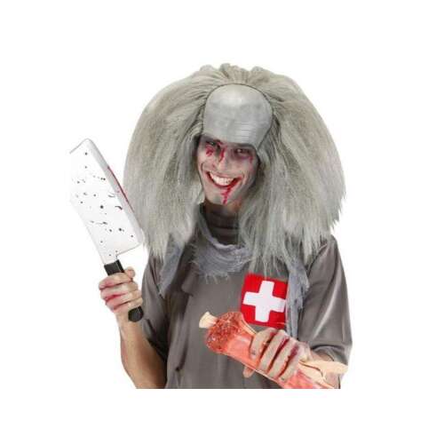 Zombie paróka kopasz fejjel, szürke hajjal, felnőtt jelmezhez 