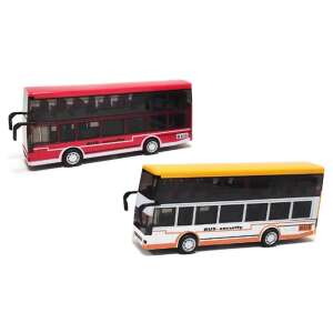 Red and yellow double-decker toy bus, pull back and go, with lights and sounds - Nonbrand Kids's play car