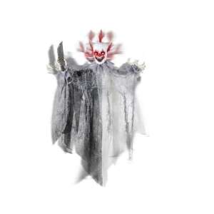 Animierte gruselige Clown-Halloween-Dekoration, 60 cm groß, mit soundaktiviertem Schlagen, leuchtenden Augen und Zirkusmusik - Partydeko