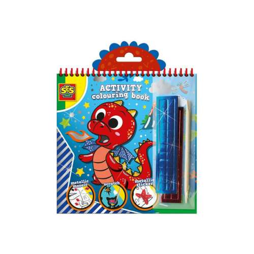 SES Activity Colouring Book with Dragon, includes metallic mosaic, scratch and sticker activities
