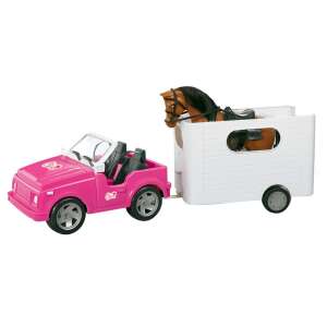 Розова играчка кола с ремарке за коне и кафява кобила, част от комплекта играчки Horse Show за модни кукли 1/6 - Nonbrand Игра кола