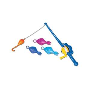 Niebieska wędka zabawka z trzema kolorowymi rybami, idealna dla dzieci do zabawy w basenie lub wannie - Gra na świeżym powietrzu