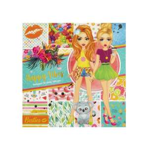 Besties Happy Vibes 20 farebných vzorových papierových listov pre módnych dizajnérov, 25x25 cm - Brožúry s aktivitami, so samolepkami