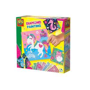 SES Creative Diamond Painting kit with 4 pictures of a unicorn, a cat, a koala and a seahorse, 1440 diamonds in 8 colors - Nonbrand Creative Toy