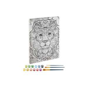 Grafix Malowanie według numerów Lew 30 x 40 cm płótno, zestaw farb 12 kolorów i 3 pędzli - Zestaw malarzy cyfr