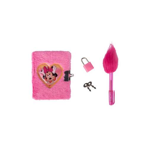 Ružový plyšový denník Minnie Mouse s perom a zámkom, dva kľúče