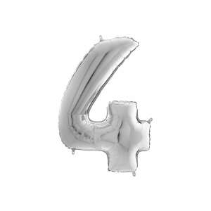 Héliový fóliový balón, číslo 4, 65 cm, strieborný