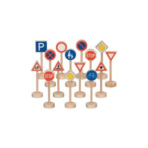 Set de jucării semne de circulație Goki pentru copii, semne educative din lemn - Maşinuţe